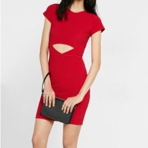 Express Red Ribbed Cut Out Sheath Dress - XS